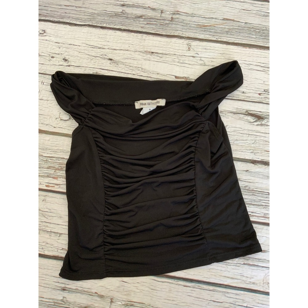 Urban Outfitters Black Ruched Off The Shoulder Top Medium Short Sleeve Crop Top
